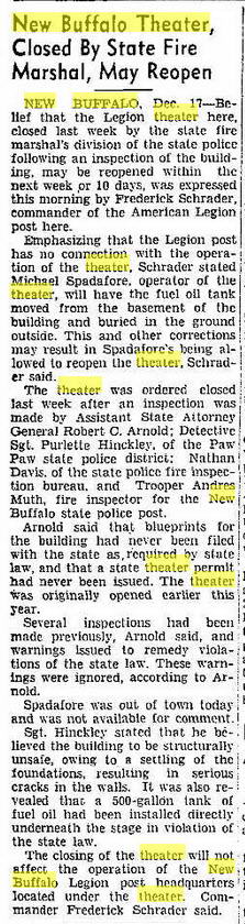 Legion Theater - Dec 17 1946 Fire Marhsall Closes (newer photo)